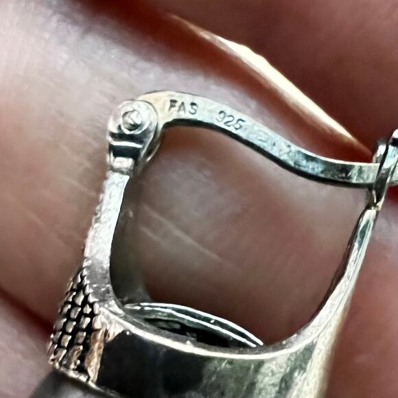 VINTAGE FAUX GRAY PEARL & MARCASITE STERLING SILVER 925 DROP EARRINGS ~ 1 in - Picture 7 of 9